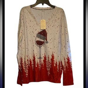 W/Heart Exclusive Fashion Christmas Women's Long Sleeve
Shirt Wine Glass-small